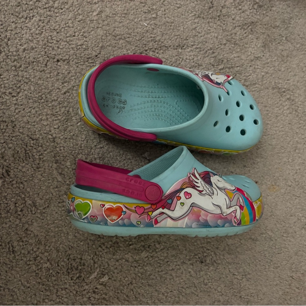 CROCS Kids Unicorn Sandals - Light Blue and Pink